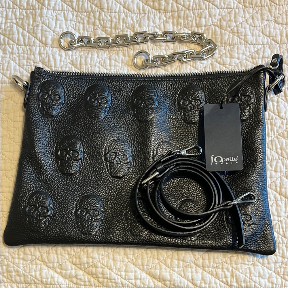 IO pelle Italia black genuine leather skull bag